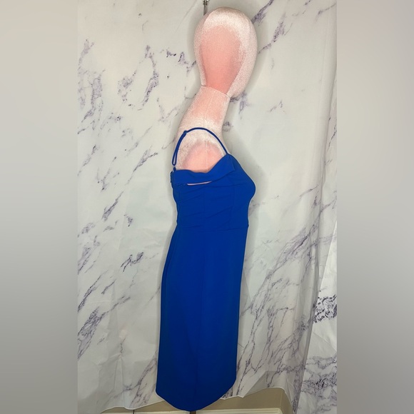 Express Women’s Elegant Blue Off-Shoulder Dress w/ slit sz S - Picture 3 of 6